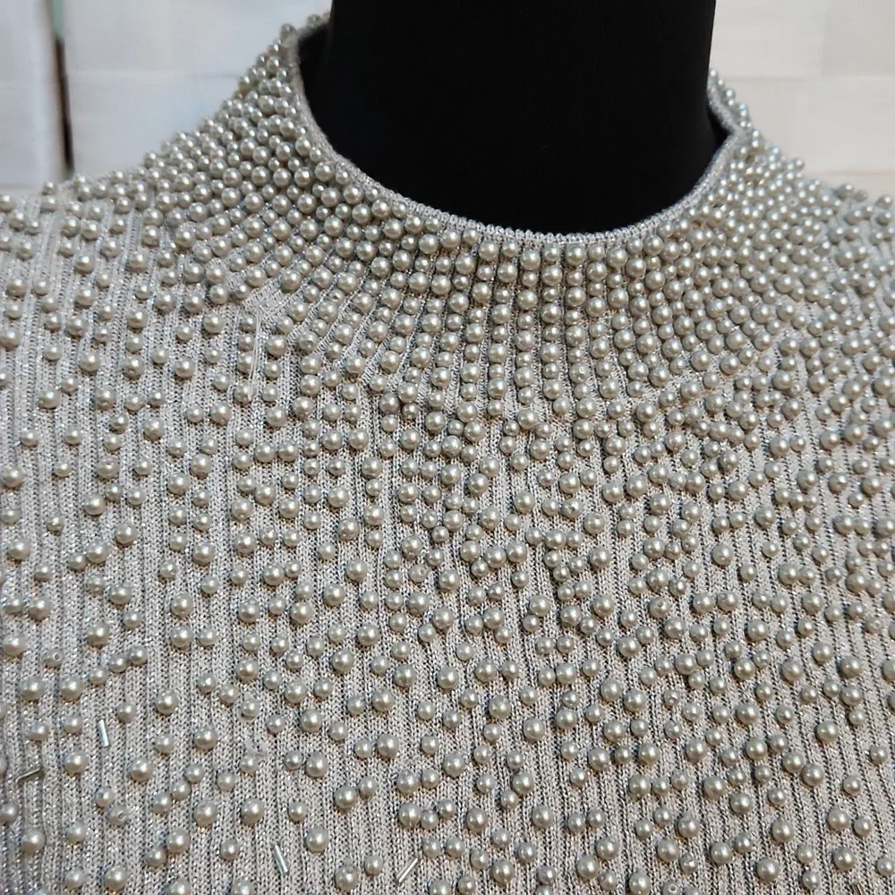 Vintage Silver Beaded Belldini Silk Sweater - Size Medium - Picture 4 of 13